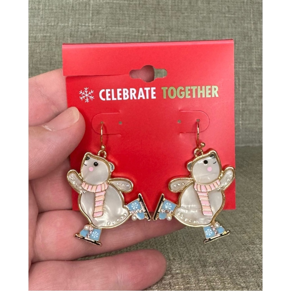 Ice Skating Polar Bear Dangle Earrings